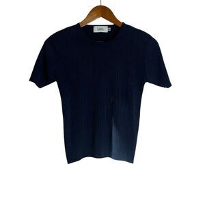 3 for $30! Laura Petites Navy 100% silk knit Ribbed T-Shirt